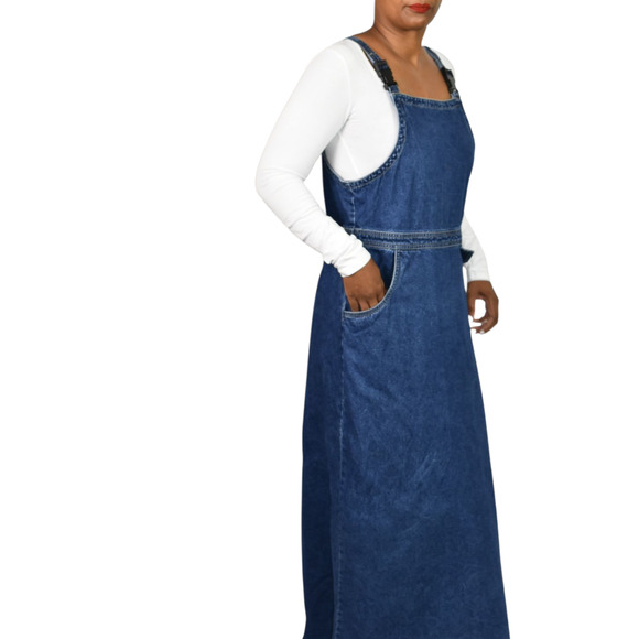 Vintage JLNY Bib Overalls Dress Denim Straps Buckle Straight Maxi Cotton Medium - Picture 12 of 16